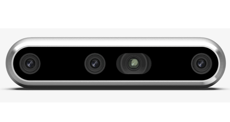 Closeup of Intel RealSense's D455 depth camera