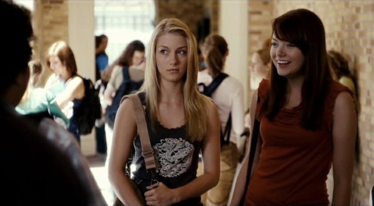 Actors Laura Seay and Emma Stone in a scene from the movie Superbad