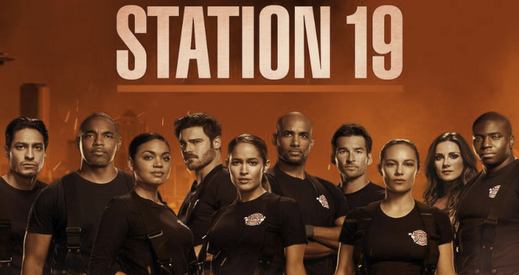 TV series Station 19 poster with cast on red background