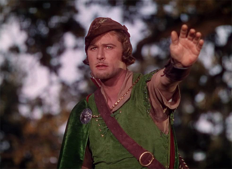 Errol Flynn in the famous green costume in The Adventures of Robin Hood.