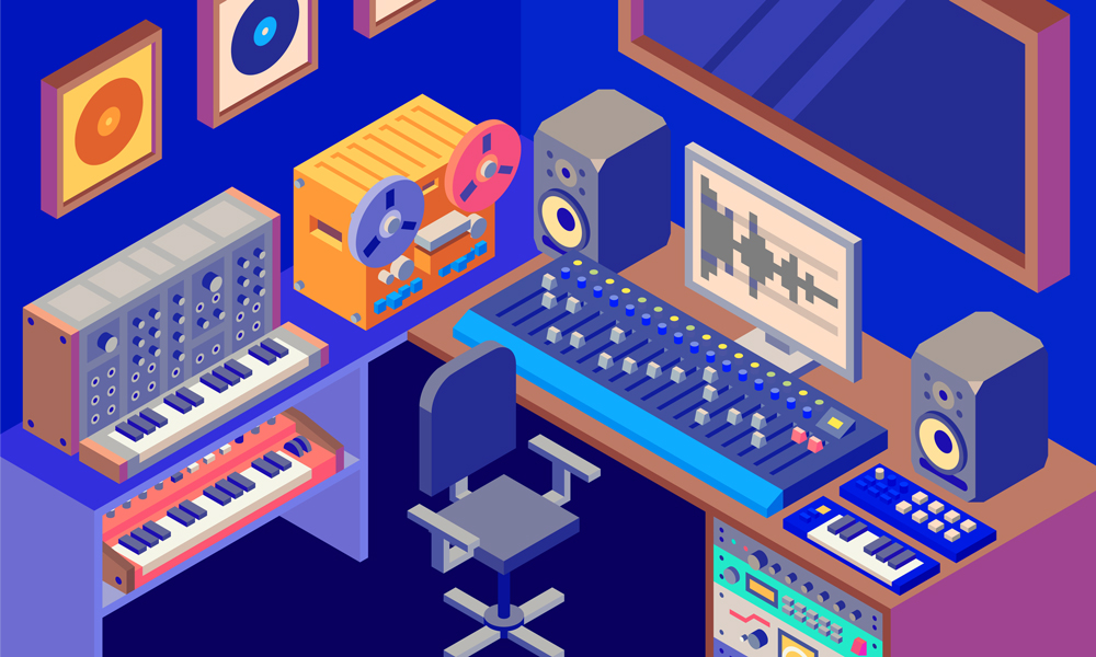 Vector Illustration of an audio editor's workstation