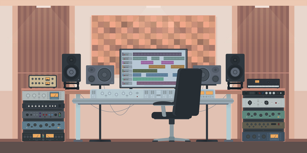 Vector illustration of a video editor's workstation