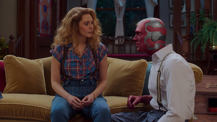 Elizabeth Olsen as Wanda Maximoff and Paul Bettany as Vision in Marvel Studios' WANDAVISION exclusively on Disney+. Photo courtesy of Marvel Studios. 