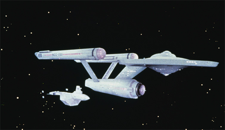 Scene from Star Trek: The Original Series showing the Enterprise against a star field