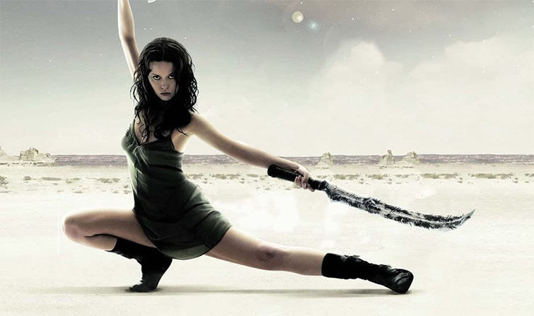 Promotional image of River Tam from Serenity wielding a blade and death-ballet