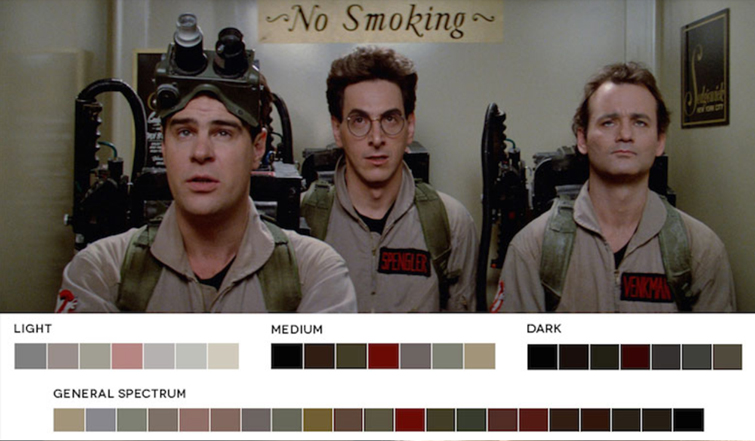Screen grab from the original Ghostbuster film with color swatches