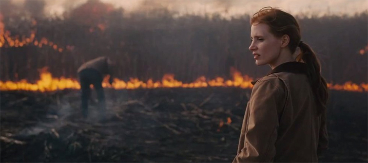 Screen grab from Interstellar showing Murph surveying the damage to Earth