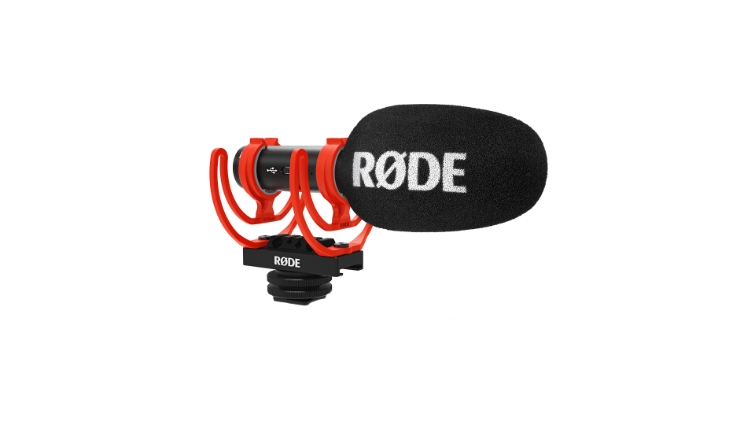 The Rode VideoMic Go II against a white background