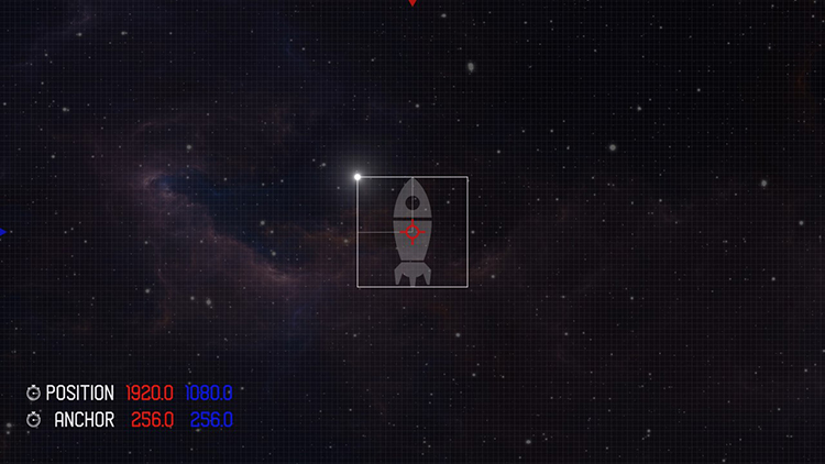 A rocketship against a gridded starfield illustrating the coordinates of an Anchor Point