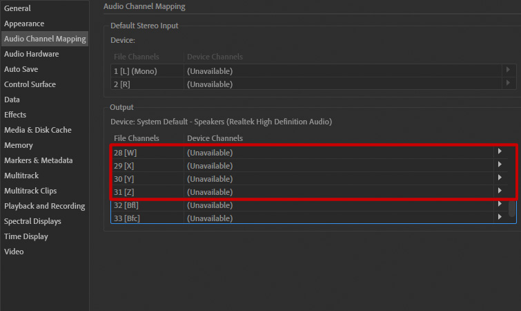 Mix Ambisonics in Audition - WXYZ Channels