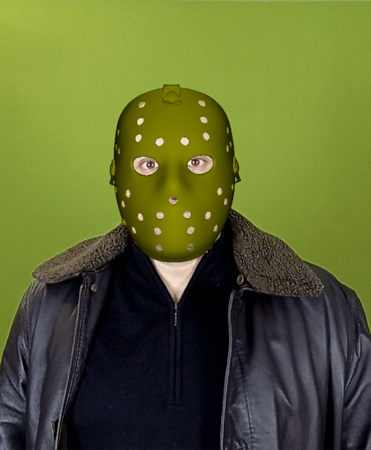 Author with 3D Jason Voorhes mask over his face