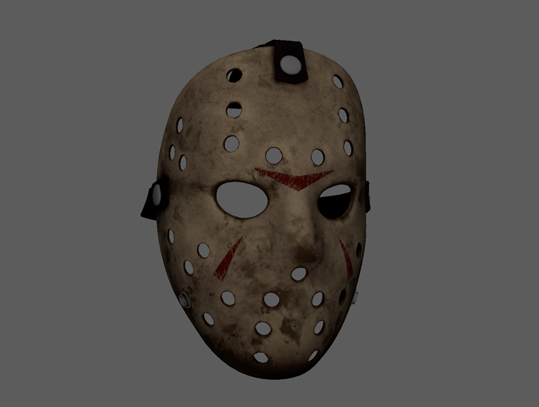 A 3/4 view of a 3D mesh representing Jason's mask