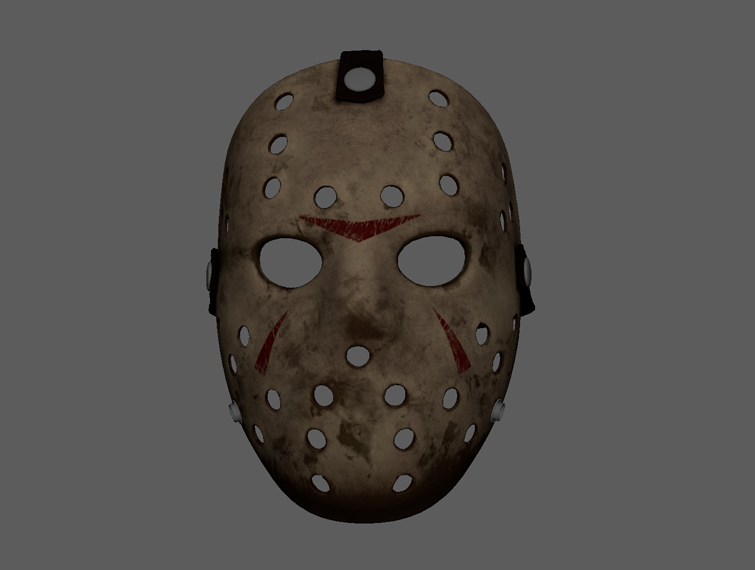 A frontal view of a 3D mesh representing Jason's mask