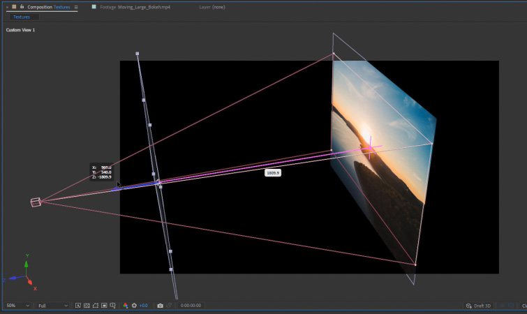 Screenshot of how to navigate to the Custom Camera View and move the 3D texture image closer to the camera