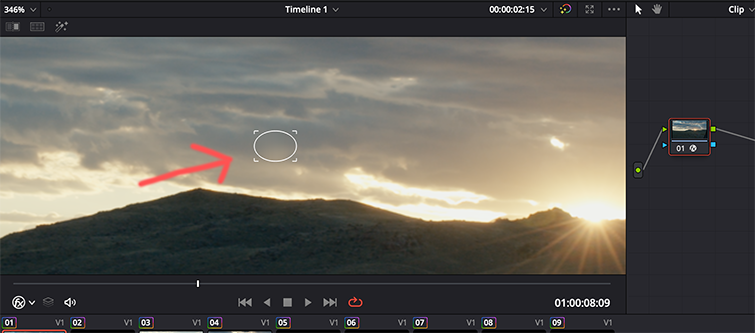 Screenshot of how to highlight the dead pixel in DaVinci Resolve